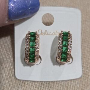 Elegant Green and Gold Hoop Earrings